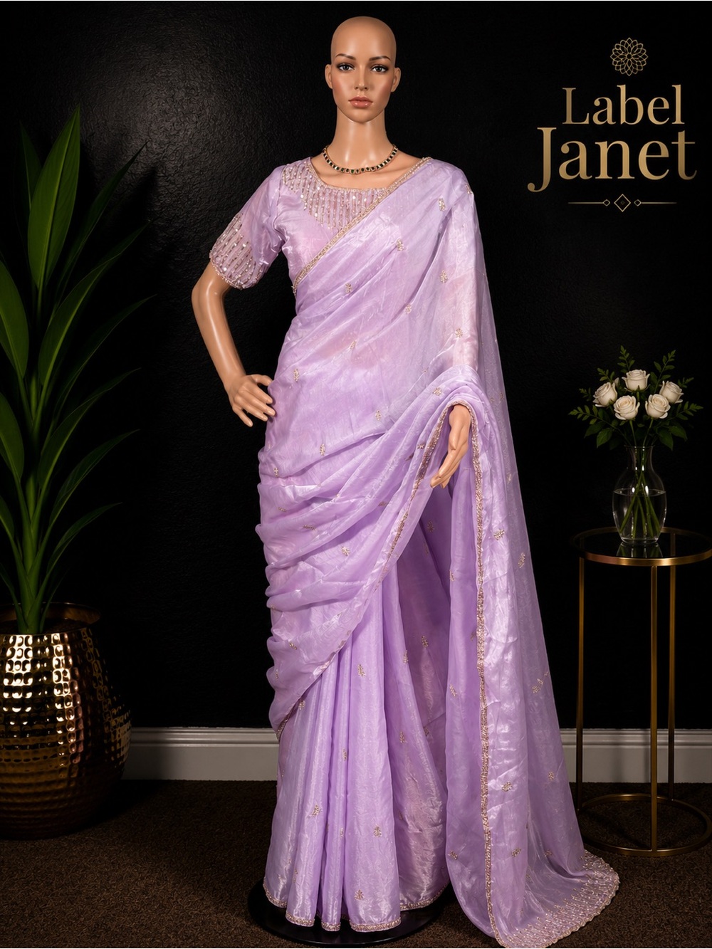 Brand new Lavender soft tissue shimmer saree with blouse (34” - 42”)